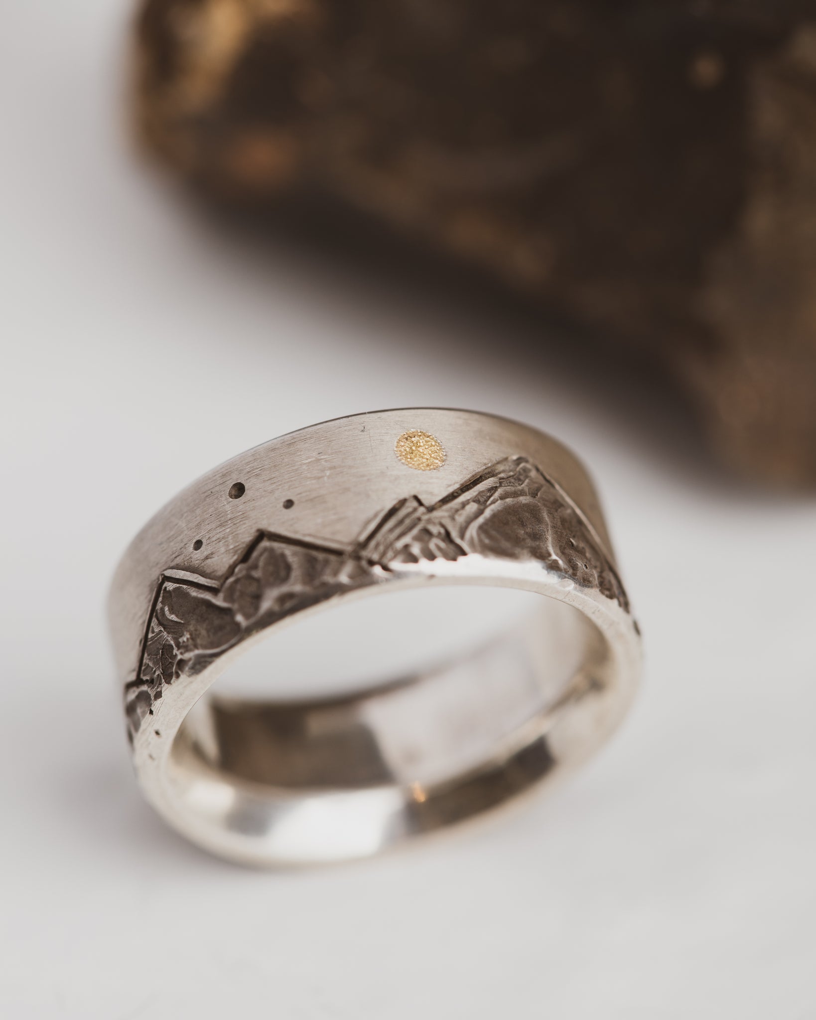Sterling Silver Mountain Band with 18K Gold Moon