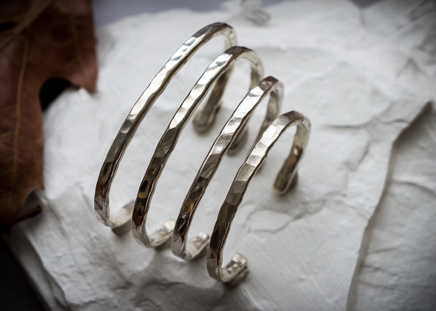 Hammered sterling silver hand forged cuff